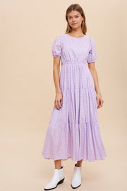 Lavender Floral Open Back Tiered Midi Dress