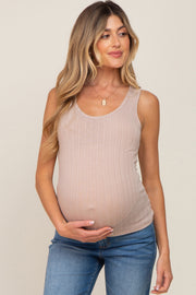 Beige Knit Sleeveless Maternity Top