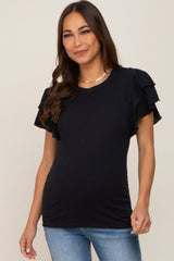 Black Ruffle Sleeve Maternity Top