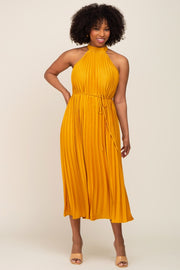 Yellow Pleated Halter Dress