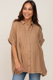 Moha Button Up Contrast Stitch Short Sleeve Maternity Top