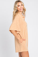 Camel Heathered Front Button Romper