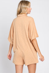 Camel Heathered Front Button Romper