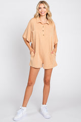 Camel Heathered Front Button Romper