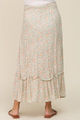 Mint Floral Button Ruffle Maternity Maxi Skirt