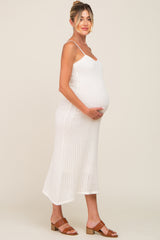 White Open Knit Crochet Maternity Midi Dress