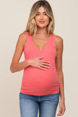 Coral Pink Ribbed Basic Maternity Tank