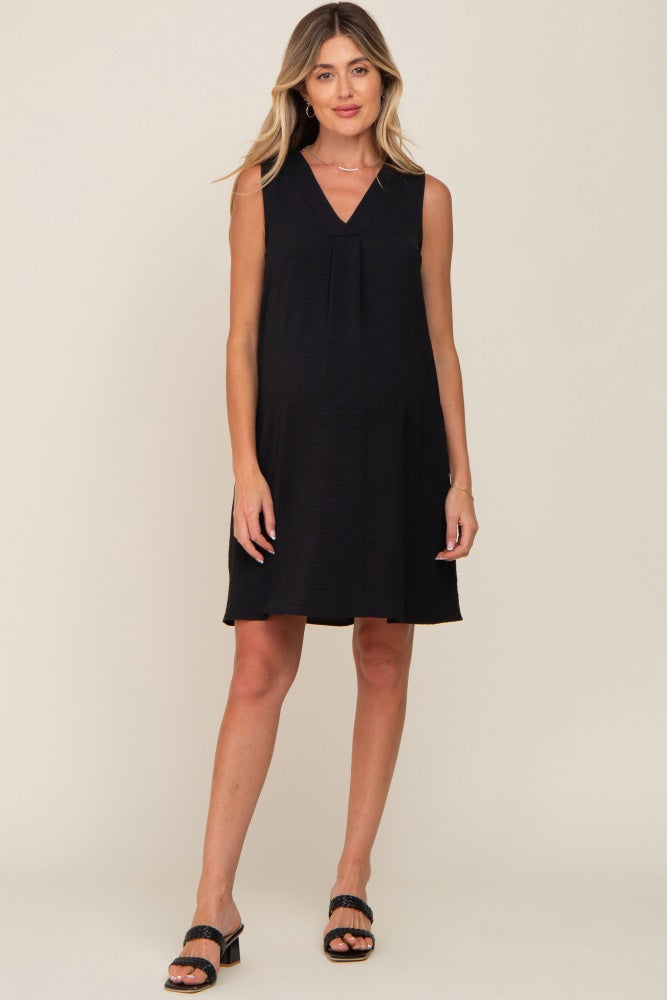 Black Sleeveless Pocketed Maternity Dress