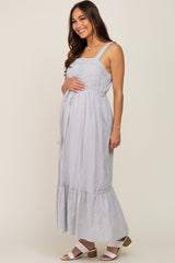 Grey Crochet Trim Button Front Maternity Midi Dress