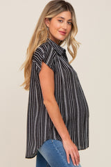 Black Striped Button Down Maternity Top