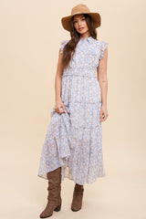 Periwinkle Collared Button Front Floral Midi Dress