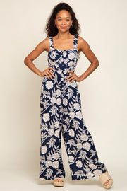 Navy Floral Sweetheart Neck Jumpsuit