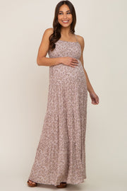 Taupe Floral Tiered Maternity Maxi Dress