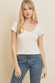 Ivory Button-Down Scoop Neck Tee