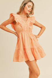 Peach Ruffle Detail Mini Dress