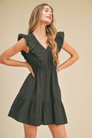 Black Ruffle Detail Mini Dress
