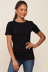 Black Ribbed Short Sleeve Maternity Top