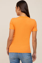Orange Ribbed Short Sleeve Maternity Top