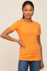 Orange Ribbed Short Sleeve Maternity Top