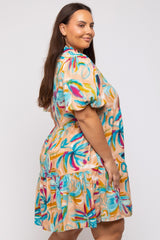 Multicolor Abstract Floral Plus Dress