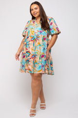 Multicolor Abstract Floral Plus Dress