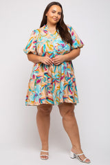 Multicolor Abstract Floral Maternity Plus Dress