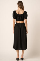 Black Crop Blouse With Midi Skirt Set
