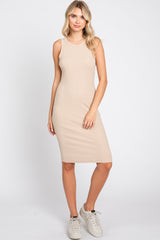 Beige Sleeveless Fitted Dress