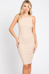 Beige Sleeveless Fitted Dress