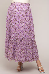Lavender Smocked Waist Tiered Maternity Plus Maxi Skirt
