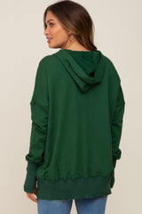 Forest Green Button Front Ribbed Trim Maternity Hooded Sweatshirt