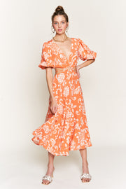 Orange Printed Midi Dress