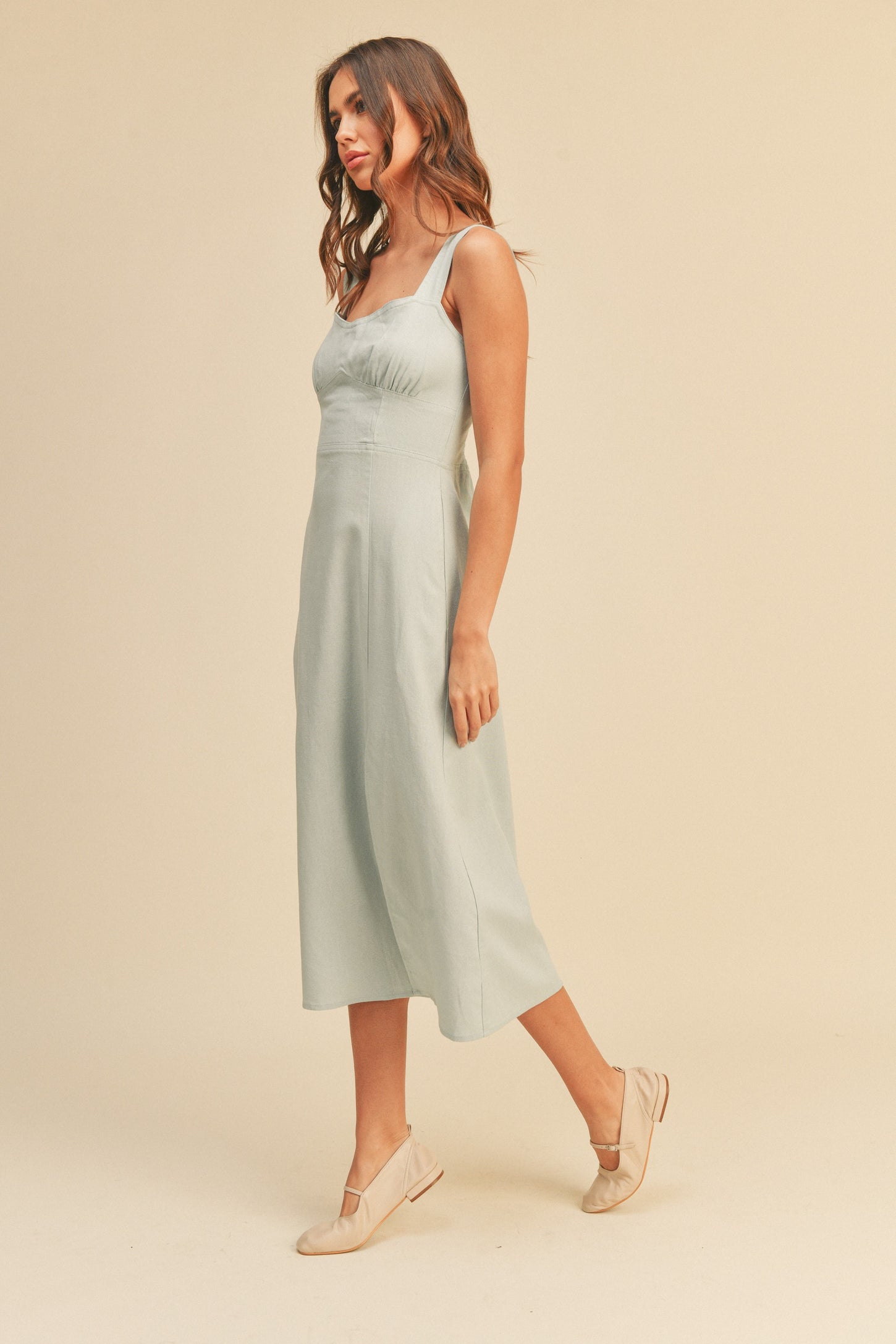 Powder Blue Linen Slit Dress