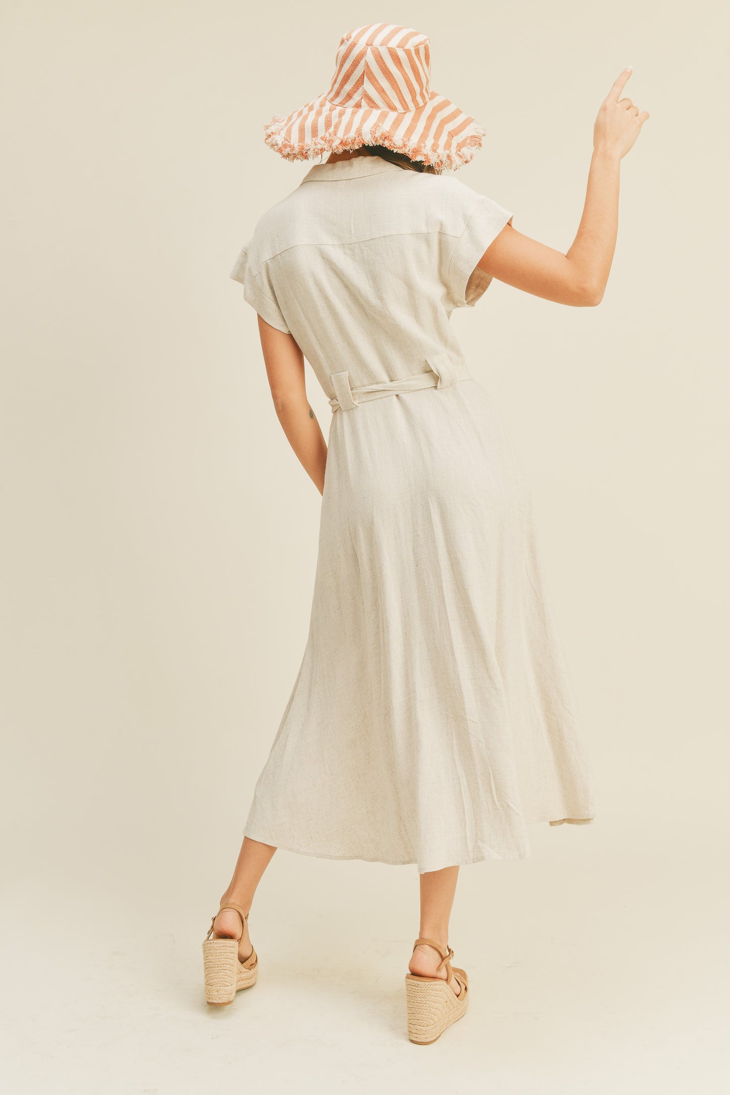 Oatmeal V-Neck Buttondown A Line Shirt Dress