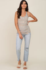 Pink Striped Button Accent Tank Top