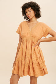 Orange Surplice Tiered Mini Dress