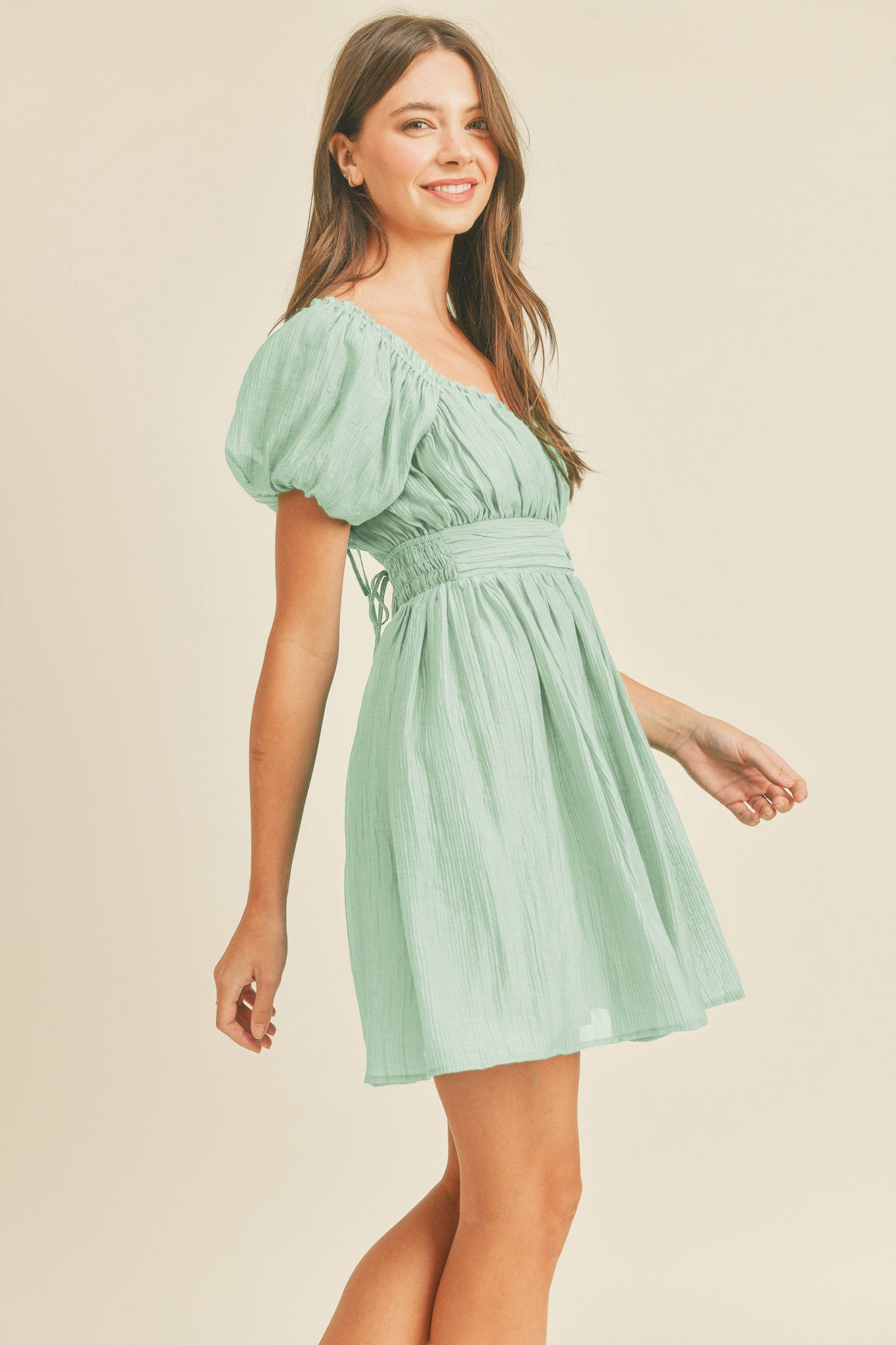 Mint Green Lace Up Back Mini Dress