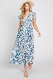 Slate Blue Woven Printed Midi Dress