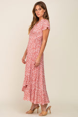 Red Floral Short Sleeve Wrap Maxi Dress
