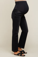 Black Distressed Raw Hem Maternity Jeans