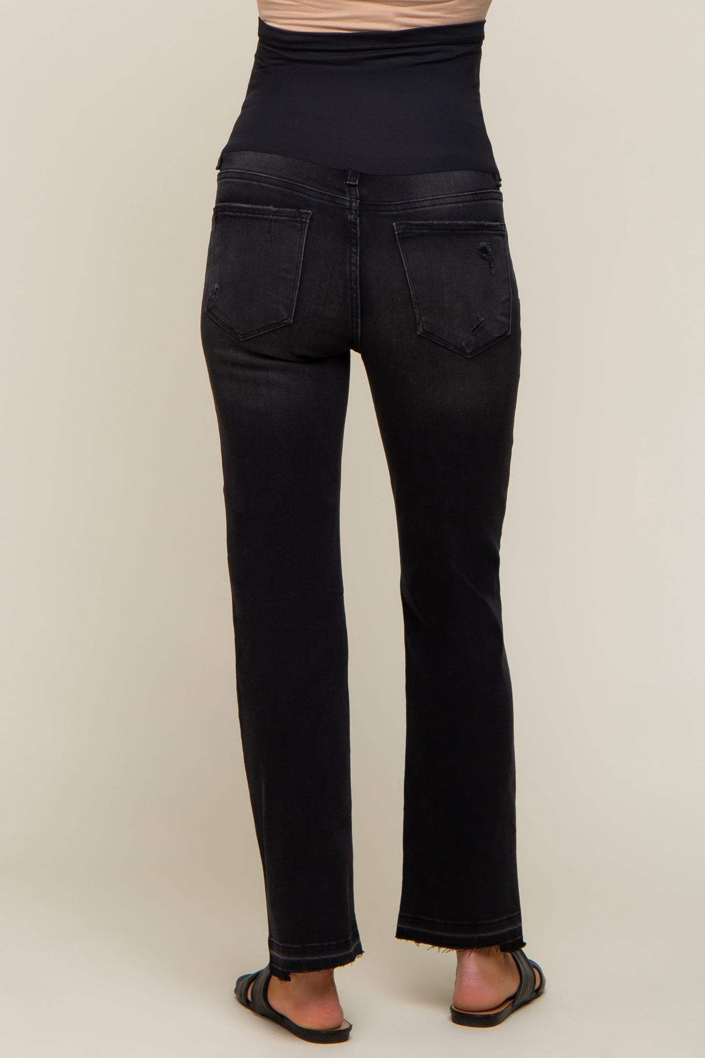 Black Distressed Raw Hem Maternity Jeans
