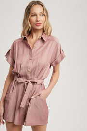 Dusty Pink Button Front Shirt Romper