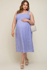 Lavender Smocked Square Neck Maternity Plus Midi Dress