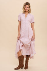 Dusty Pink Collared Button Down Midi Dress