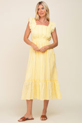 Yellow Lace Pleated Maternity Midi Dress