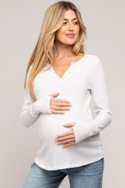 Ivory Rib Knit Button Accent Maternity Long Sleeve Top