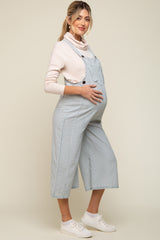 Blue Striped Crop Wide Leg Linen Maternity Overalls