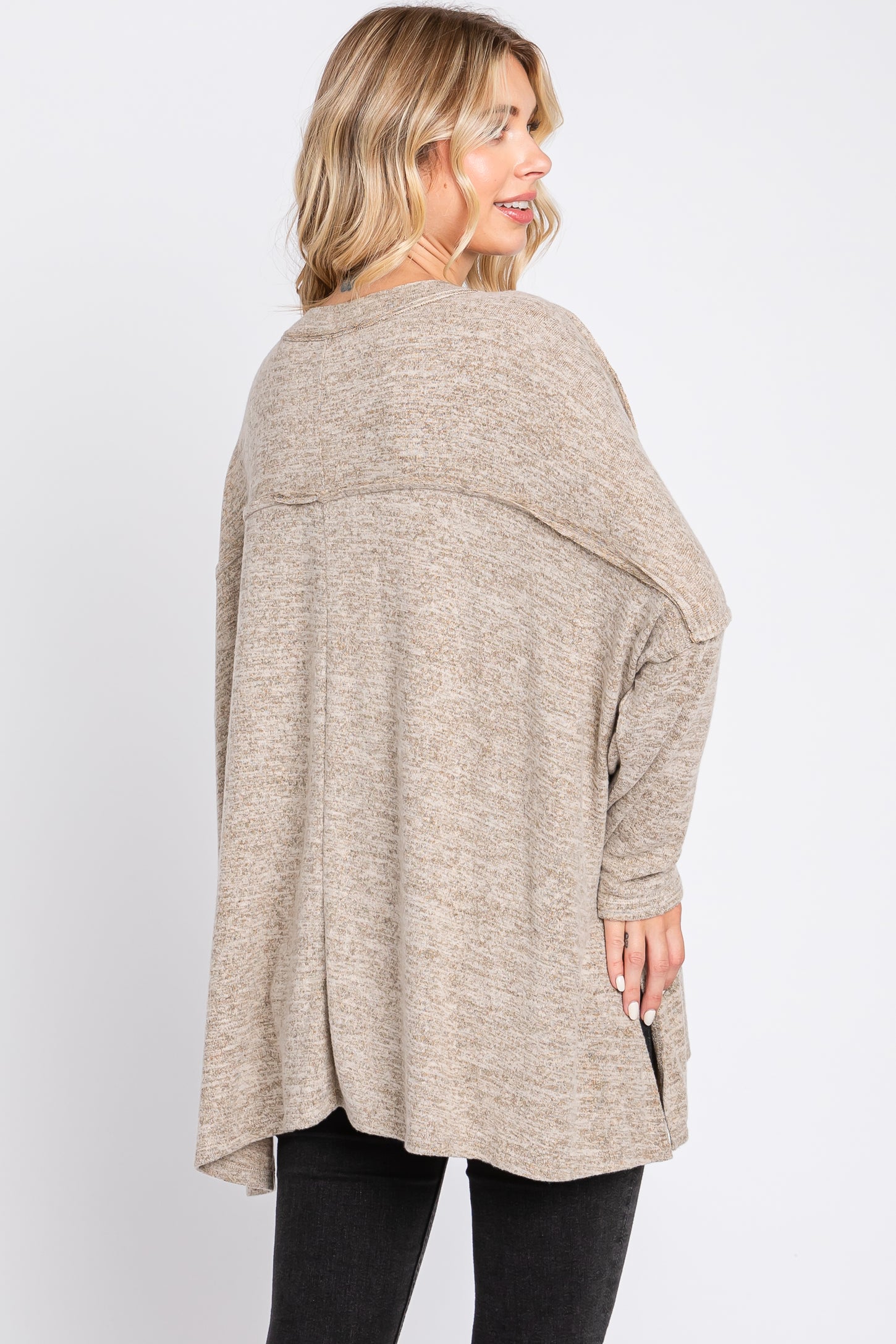Light Mocha Heathered Soft Knit Long Sleeve Top