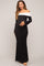 Black Ribbed Knit Colorblock Long Sleeve Off Shoulder Maternity Gown