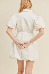 White Bubble Hem Shirt Dress